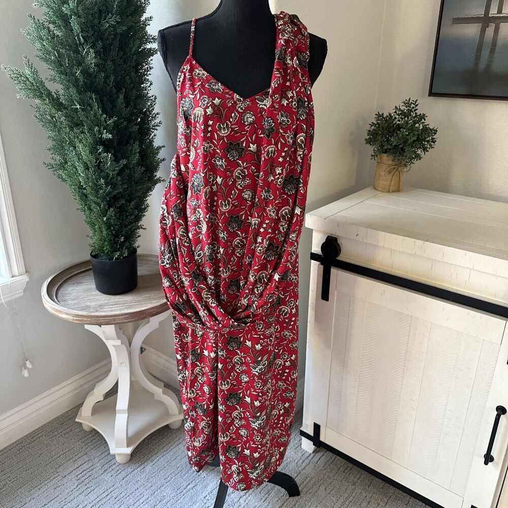 New Making the Cut S3 Ep5 Floral Sash Wrapped Midi Dress Draped Size Medium Red‎